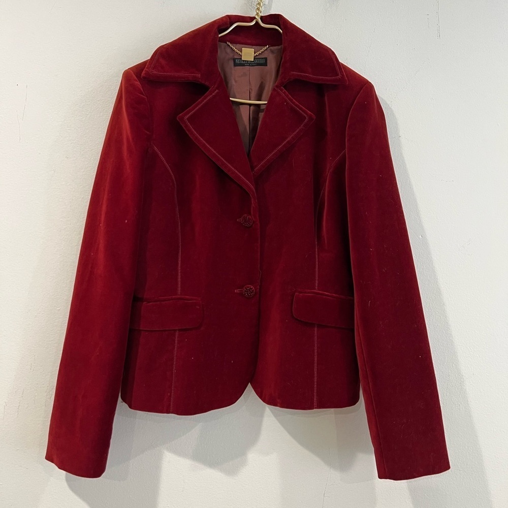 NICOLETTA RUGGIERO burgundy Made in Italy velvet blazer 46 VTG